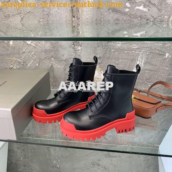 Replica Balenciaga Women's Strike 20mm Lace-up Boot In Black/ Red 5909 4