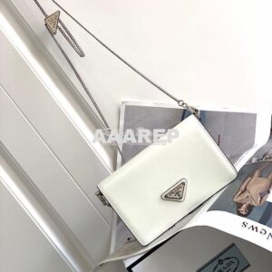 Replica Prada Brushed Leather Shoulder Bag 1BD307 White