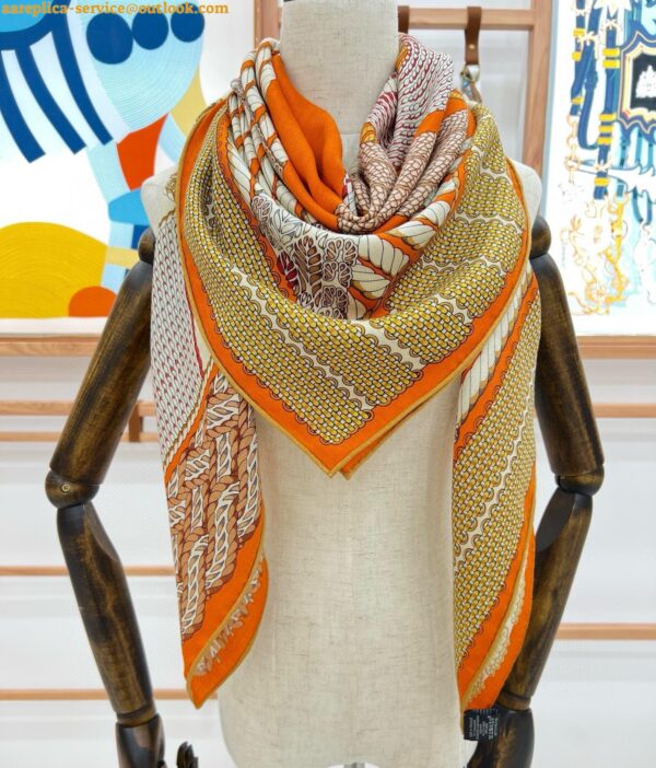 Replica Hermes Orange Dressage Tressage Shawl 140 3