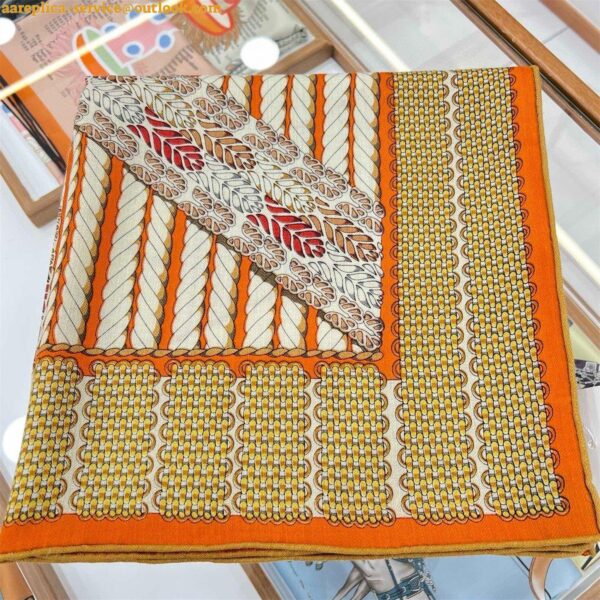 Replica Hermes Orange Dressage Tressage Shawl 140 5