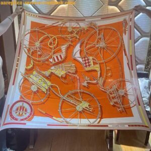 Replica Hermes Orange Voitures en Equilibre Shawl 140 2