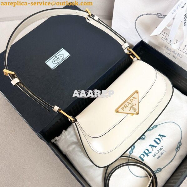 Replica Prada Brushed leather shoulder bag 1BD345 White 3