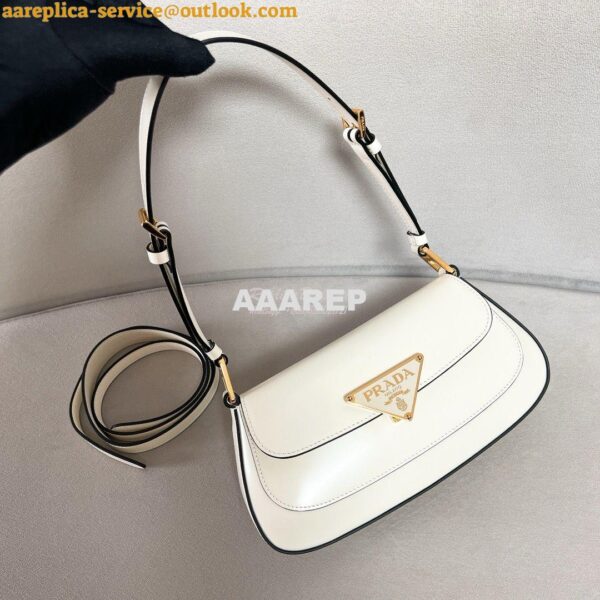 Replica Prada Brushed leather shoulder bag 1BD345 White 4