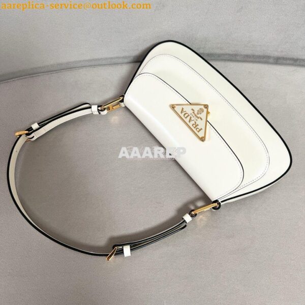 Replica Prada Brushed leather shoulder bag 1BD345 White 5