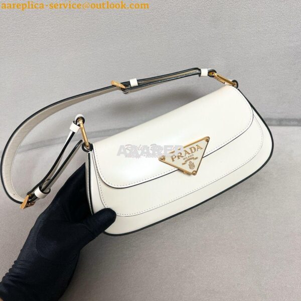 Replica Prada Brushed leather shoulder bag 1BD345 White 7