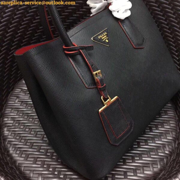 Replica Prada Double Medium Tote Bag In Black Saffiano Leather 3