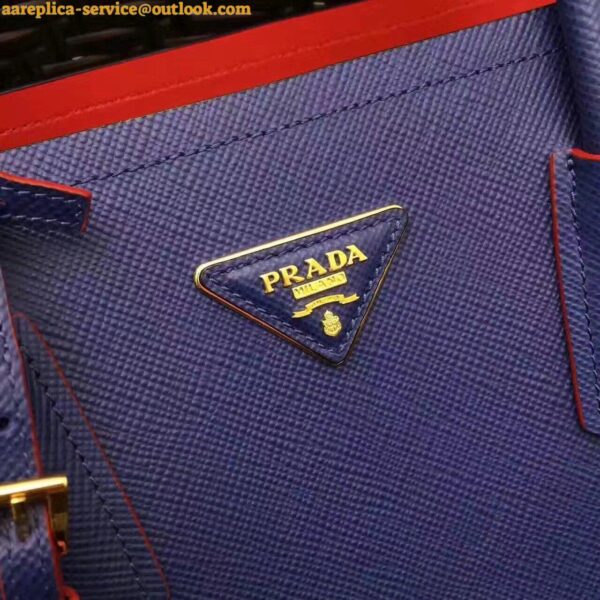 Replica Prada Double Medium Tote Bag In Blue Saffiano Leather 6