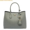 Replica Prada Double Medium Tote Bag In Blue Saffiano Leather