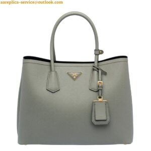 Replica Prada Double Medium Tote Bag In Grey Saffiano Leather