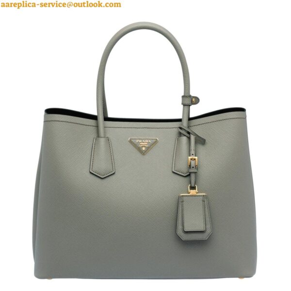 Replica Prada Double Medium Tote Bag In Grey Saffiano Leather 4