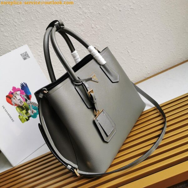 Replica Prada Double Medium Tote Bag In Grey Saffiano Leather 7