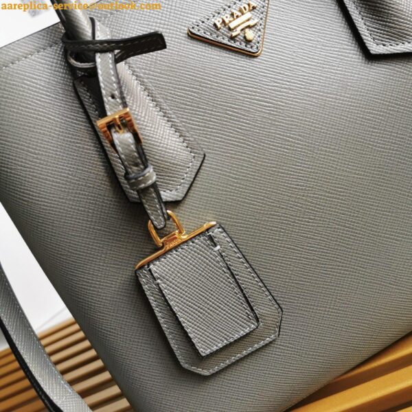 Replica Prada Double Medium Tote Bag In Grey Saffiano Leather 11