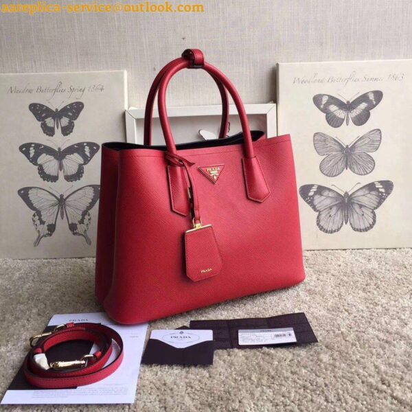 Replica Prada Double Medium Tote Bag In Red Saffiano Leather 3