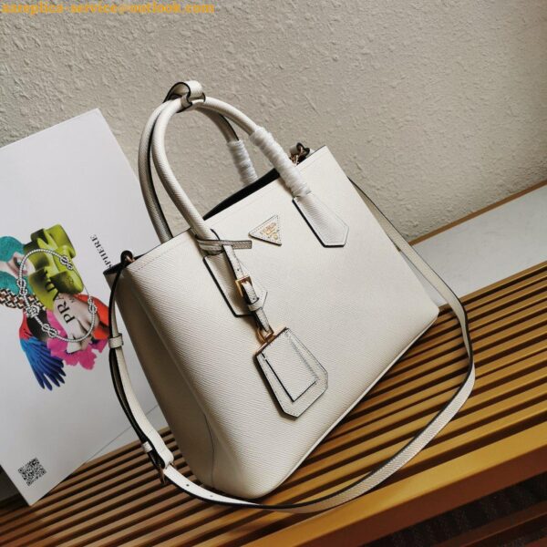 Replica Prada Double Medium Tote Bag In White Saffiano Leather 8