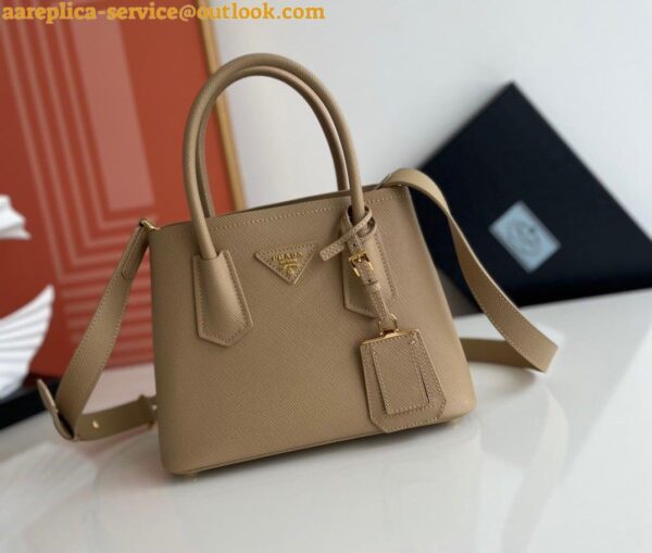 Replica Prada Double Mini Bag In Beige Saffiano Leather