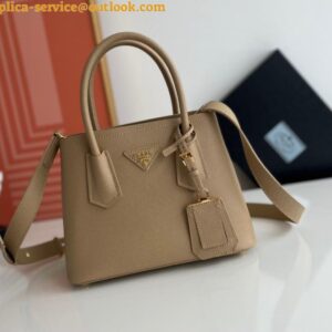 Replica Prada Double Mini Bag In Beige Saffiano Leather 2