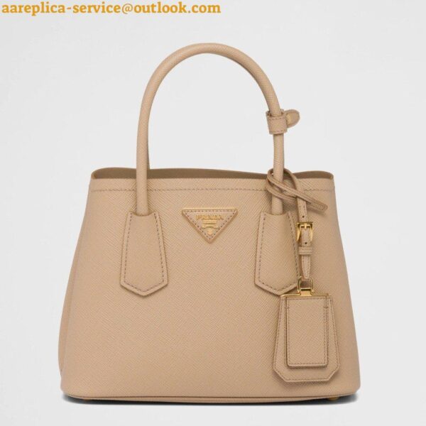 Replica Prada Double Mini Bag In Beige Saffiano Leather 6