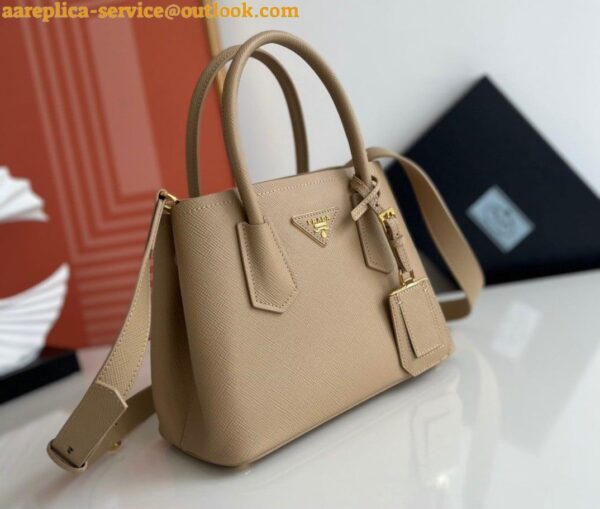 Replica Prada Double Mini Bag In Beige Saffiano Leather 5