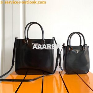 Replica Prada Brushed Leather Tote Bag 1BA330 1BA331 Black