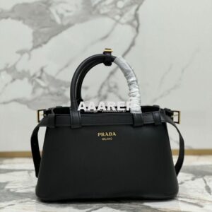 Replica Prada Buckle small leather handbag with double belt 1BA418 Bla