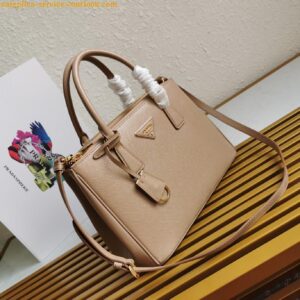 Replica Prada Galleria Medium Bag In Beige Saffiano Leather