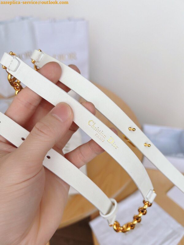 Replica Dior Caro 15MM Belt in White Calfskin and Chain 3