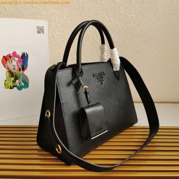 Replica Prada Monochrome Medium Bag In Black Saffiano Leather 5