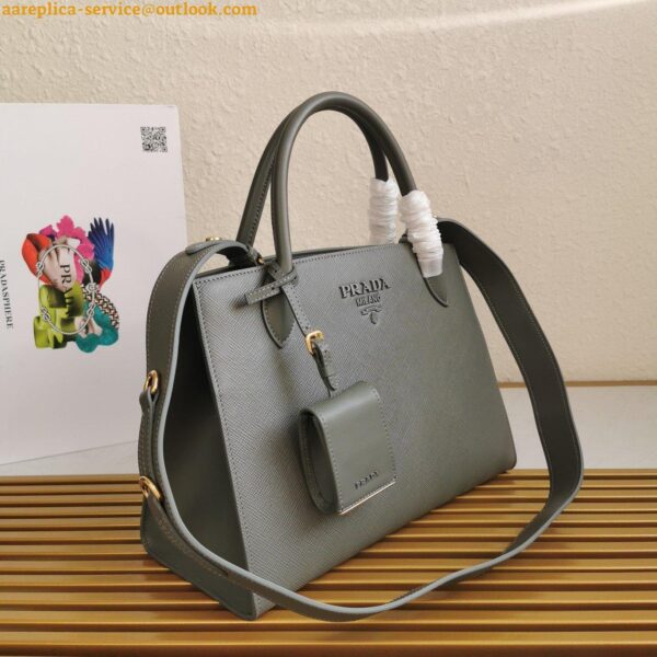 Replica Prada Monochrome Medium Bag In Grey Saffiano Leather 5