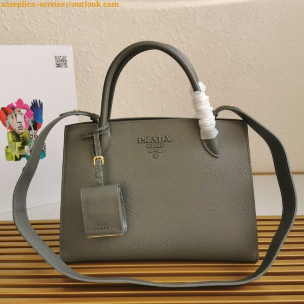 Replica Prada Monochrome Medium Bag In Grey Saffiano Leather 6