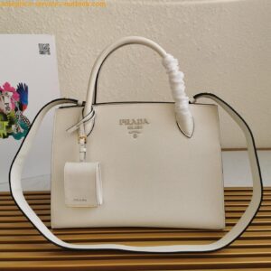 Replica Prada Monochrome Medium Bag In White Saffiano Leather