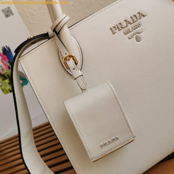 Replica Prada Monochrome Medium Bag In White Saffiano Leather 6