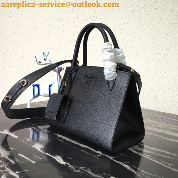 Replica Prada Monochrome Small Bag In Black Saffiano Leather 3