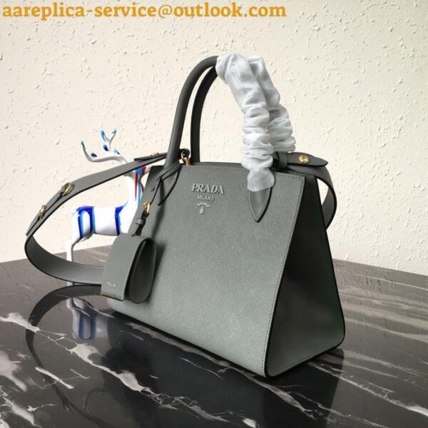 Replica Prada Monochrome Small Bag In Grey Saffiano Leather 3