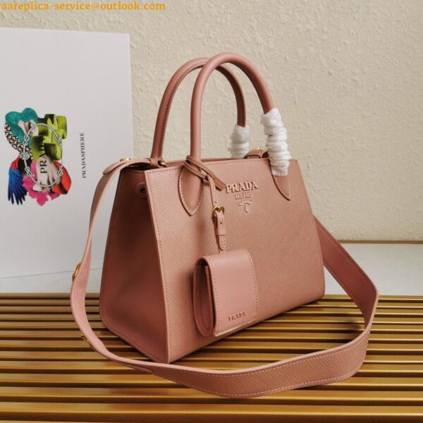 Replica Prada Monochrome Small Bag In Pink Saffiano Leather 3