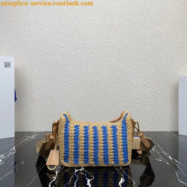 Replica Prada Re-Edition 2005 Bag In Beige and Blue Stripe Raffia 5