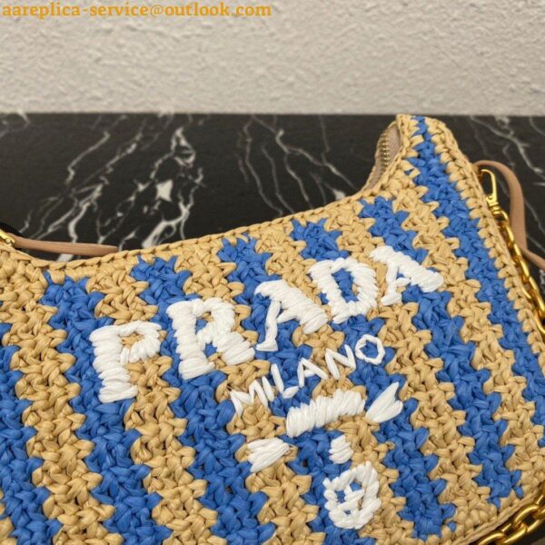 Replica Prada Re-Edition 2005 Bag In Beige and Blue Stripe Raffia 11