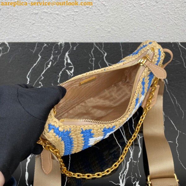 Replica Prada Re-Edition 2005 Bag In Beige and Blue Stripe Raffia 12