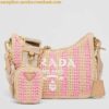 Replica Prada Re-Edition 2005 Bag In Beige and Blue Stripe Raffia