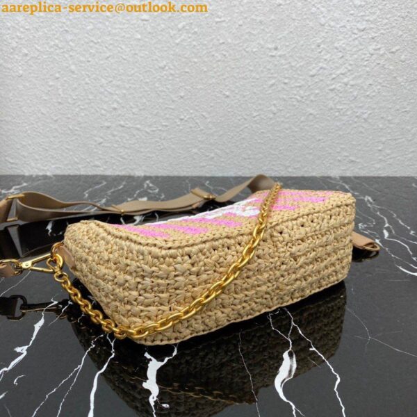 Replica Prada Re-Edition 2005 Bag In Beige and Pink Stripe Raffia 7