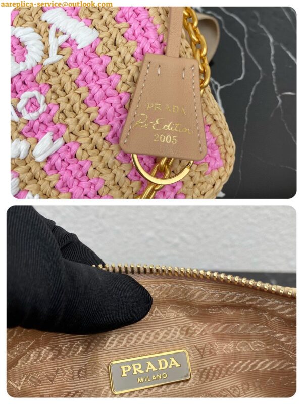 Replica Prada Re-Edition 2005 Bag In Beige and Pink Stripe Raffia 10