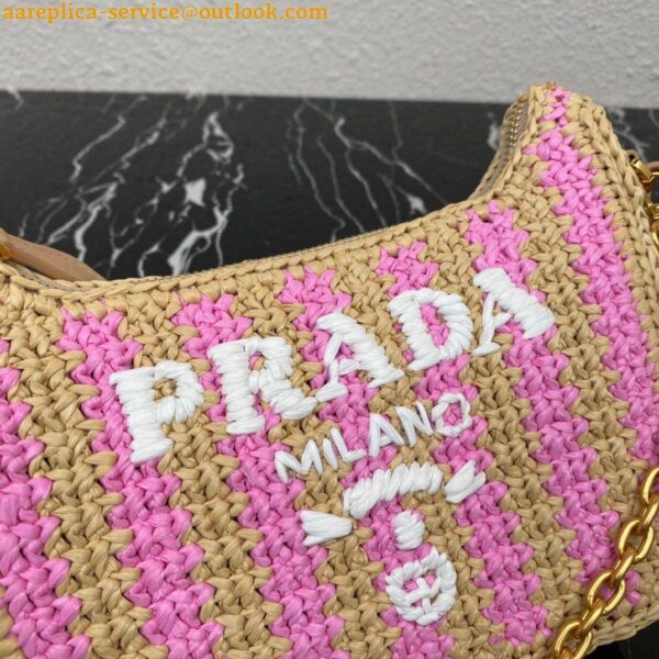 Replica Prada Re-Edition 2005 Bag In Beige and Pink Stripe Raffia 11