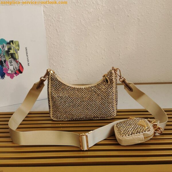 Replica Prada Re-Edition 2005 Bag In Gold Satin with Crystal 7