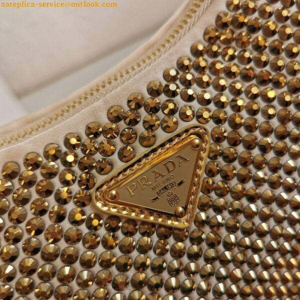 Replica Prada Re-Edition 2005 Bag In Gold Satin with Crystal 8