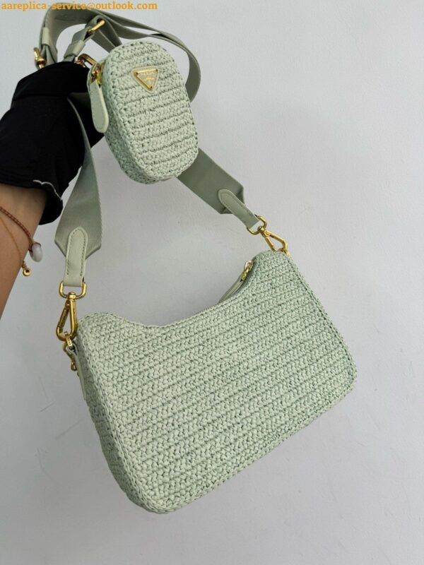 Replica Prada Re-Edition 2005 Crochet Bag in Aqua Raffia 7