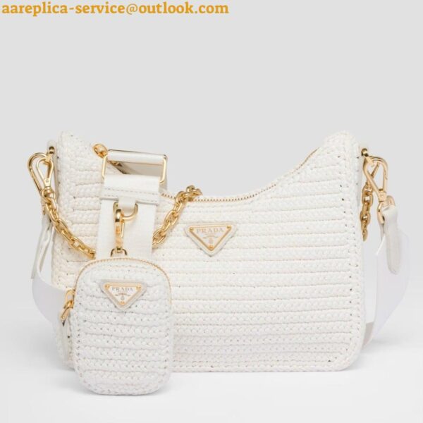 Replica Prada Re-Edition 2005 Crochet Bag in White Raffia 3