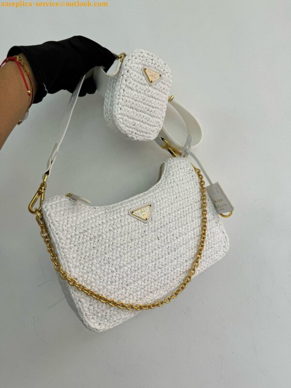 Replica Prada Re-Edition 2005 Crochet Bag in White Raffia 19