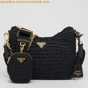 Replica Prada Re-Edition 2005 Shoulder Bag In Black Raffia