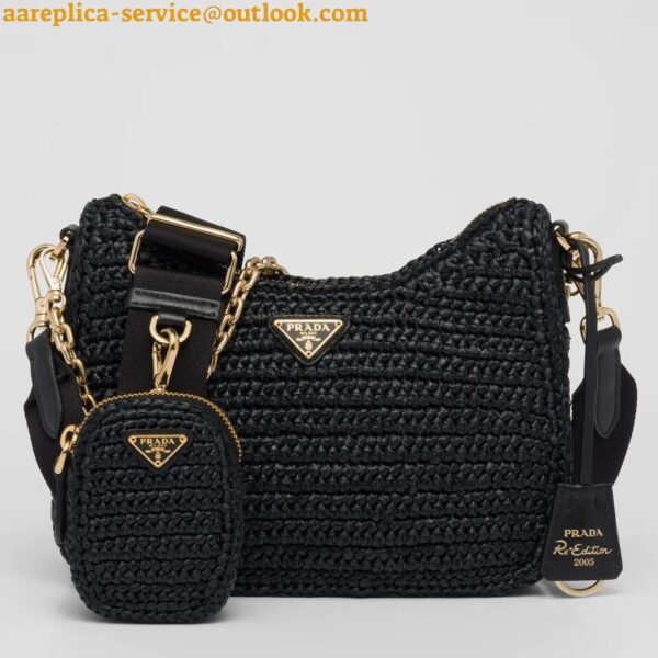 Replica Prada Re-Edition 2005 Shoulder Bag In Black Raffia 3