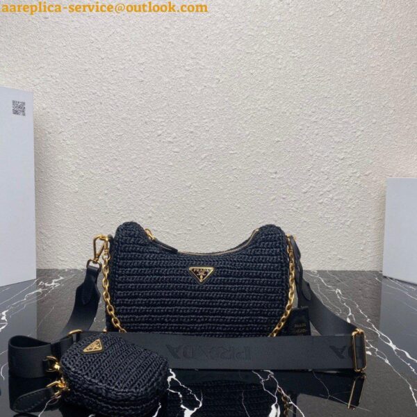 Replica Prada Re-Edition 2005 Shoulder Bag In Black Raffia 13