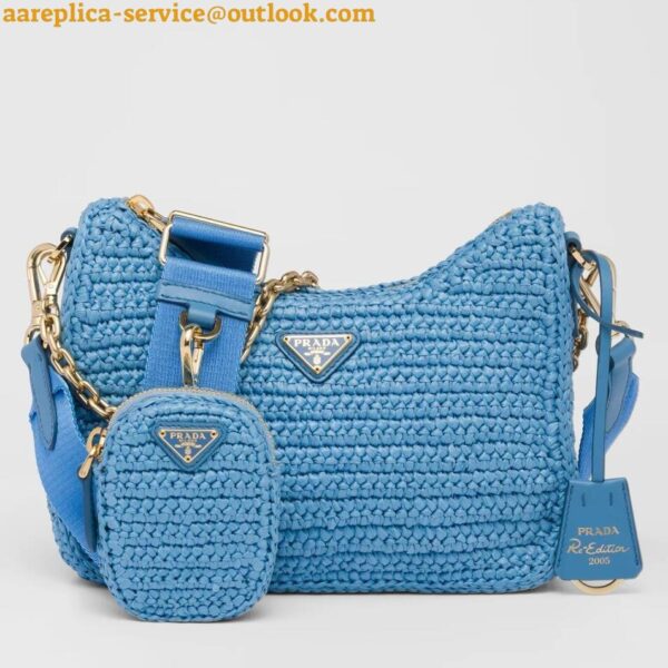 Replica Prada Re-Edition 2005 Shoulder Bag In Blue Raffia 3